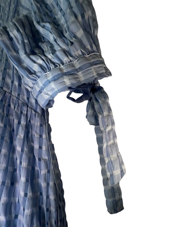 English Factory Gingham Tiered Midi Dress Bow Tie Sleeves S - Picture 6 of 9